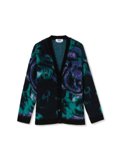 V-neck cardigan with "Magma" print