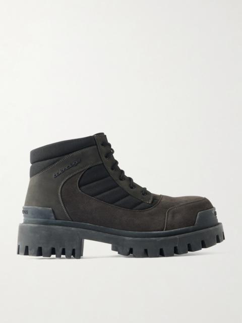 BALENCIAGA Nubuck-Trimmed Suede Lace-Up Boots