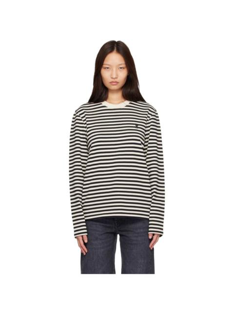 AMI Paris Black & Off-White Mariniere Cotton Ami De Coeur T-shirt