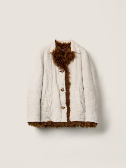 Miu Miu Reversible single-breasted linen and shearling jacket