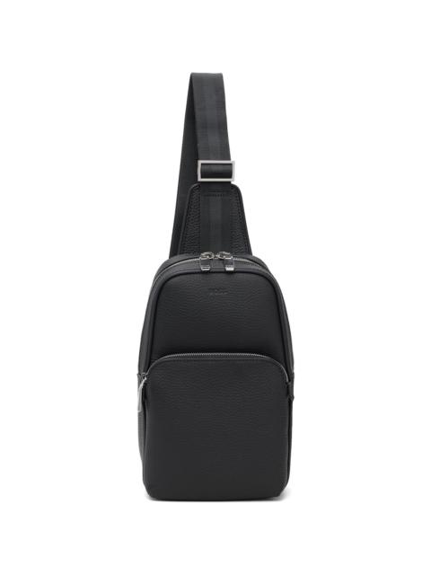 BOSS Navy Leather Logo-Embossed Sling Bag