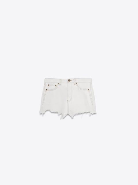 SAINT LAURENT raw-edge shorts in gray off-white denim