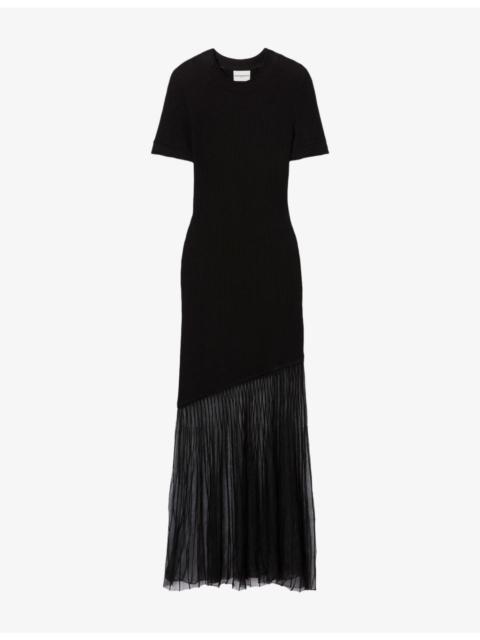 Claudie Pierlot Short-Sleeved Ribbed Knitted Maxi Dress