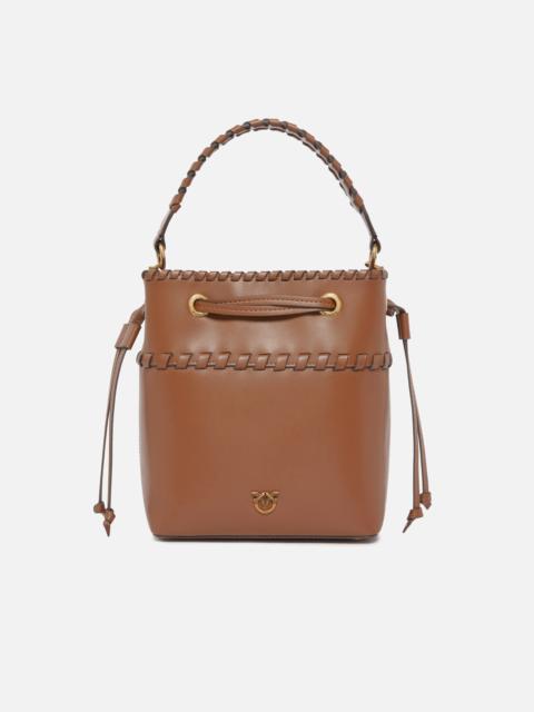 PINKO SMALL LEATHER BUCKET BAG WITH THREADS