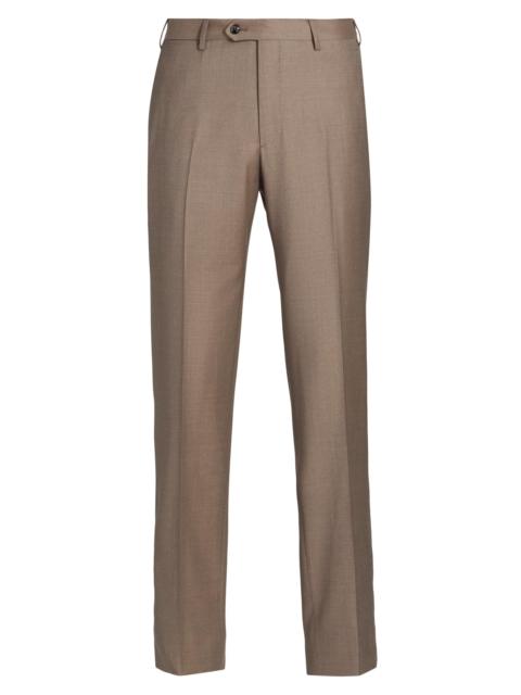GIORGIO ARMANI Men's Wool Flat-Front Trousers - Brown