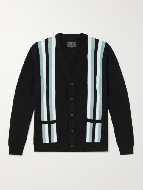 BEAMS PLUS Striped Cotton Cardigan Black