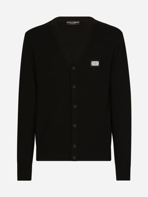 Cashmere and wool cardigan with branded tag