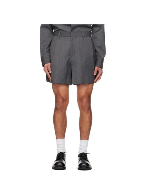 We11done Gray Wool Tucked Shorts