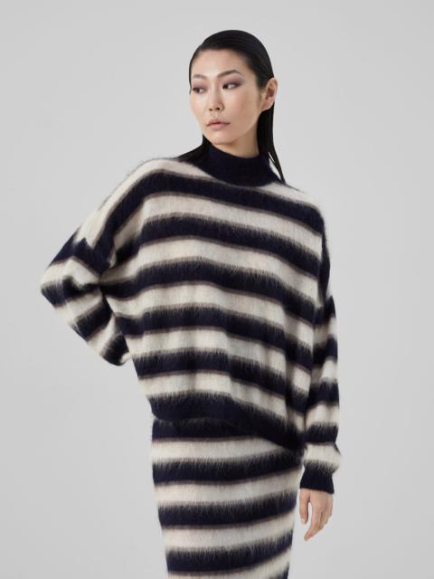 Mohair, virgin wool and cashmere striped mock neck sweater