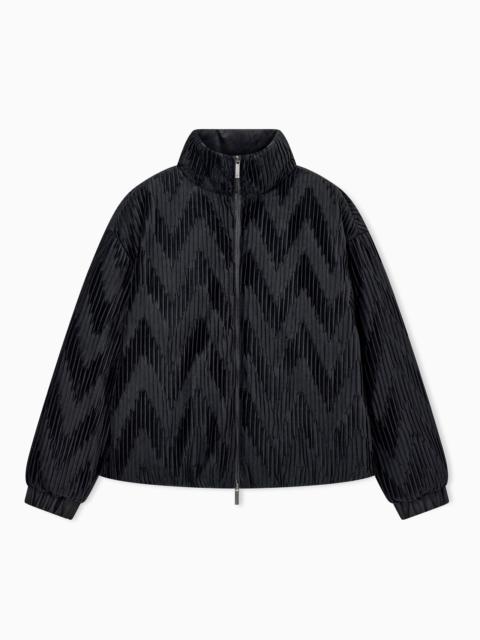 EMPORIO ARMANI DOWN JACKET IN CHEVRON PLISSÉ VELVET WITH A FULL ZIP
