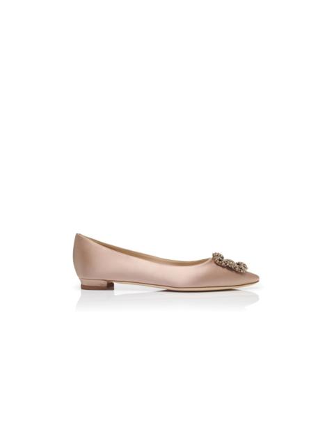 Manolo Blahnik Beige Satin Jewel Buckle Flat Pumps