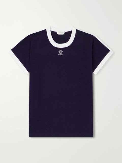 VERSACE Medusa-Embroidered Cotton-Blend Jersey T-Shirt
