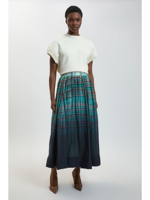 KAREN MILLEN Blue Check Fluid Organza Maxi Skirt