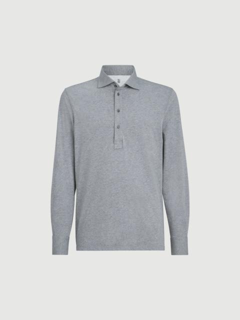 Brunello Cucinelli Cotton jersey long sleeve polo with shirt-style collar