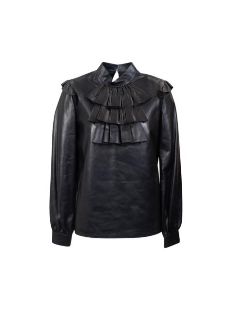 SAINT LAURENT Saint Laurent Leather Ruffled Blouse 'Black'