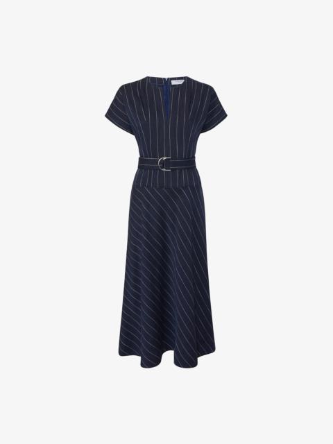 M.M.LaFleur Cereah Belt Dress - Woven Pinstripe