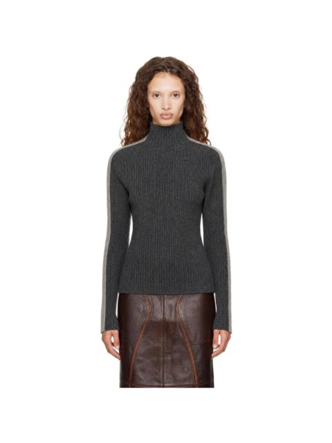 Helmut Lang Gray Wool Mock-Neck Sweater