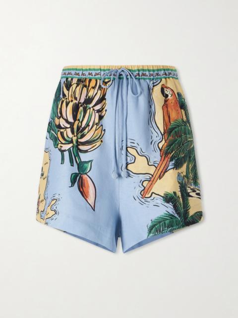 FARM RIO Beaches Path Printed Linen-blend Shorts