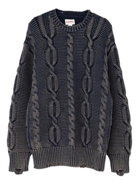KAMIYA cable-knit distressed sweater