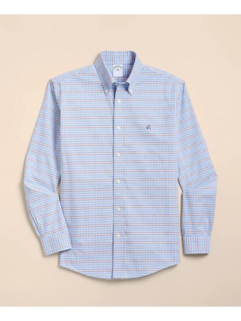 Brooks Brothers Stretch Non-Iron Cotton-Oxford Polo Button-Down, Check Sport Shirt