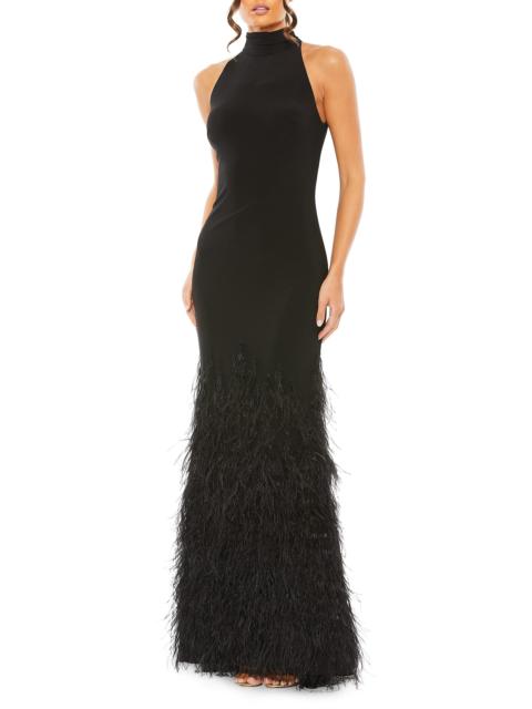 MAC DUGGAL Women's Feathered Jersey Halter Gown - Black