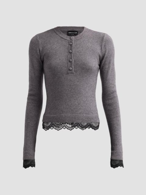 GENERATION LOVE Women's Olivia Lace-Trim Henley Sweater - Heather Charcoal Black