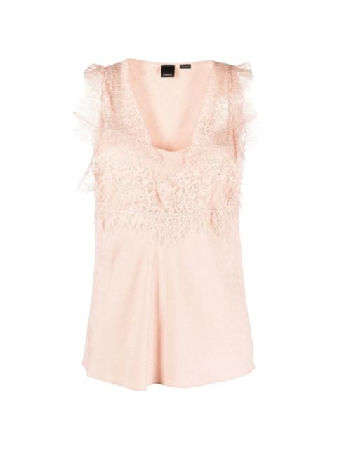 semi-sheer lace-panelled top