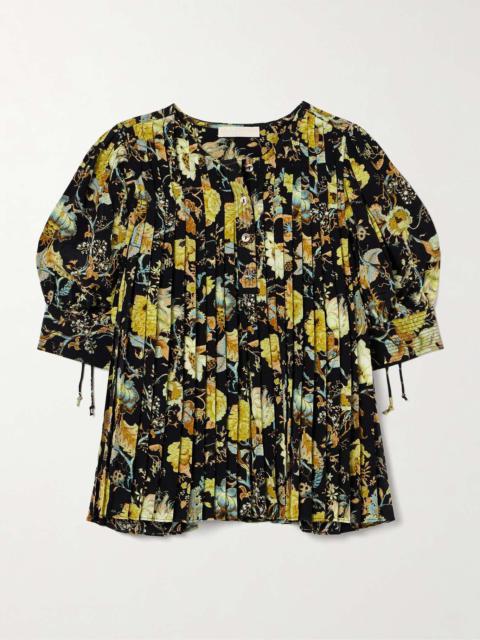 ULLA JOHNSON Marion pleated floral-print silk crepe de chine blouse