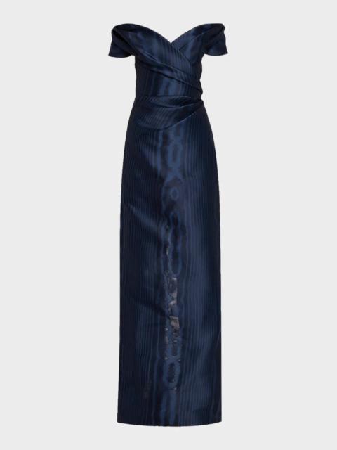 Oscar de la Renta Off-The-Shoulder Moire Silk Gazar Gown
