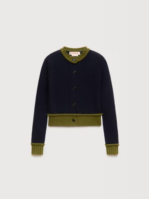 Marni DEEP BLUE WOOL BLEND CARDIGAN WITH CONTRAST TRIMS