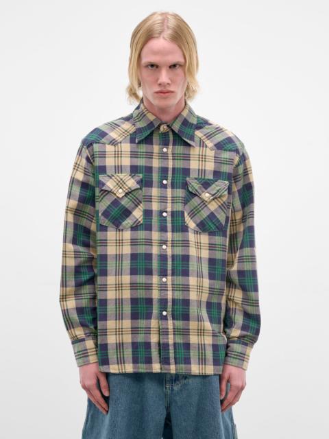 Kapital Green Plaid Western Button-Up Shirt