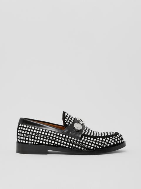 Burberry Logo Graphic Crystal Detail Suede Loafers