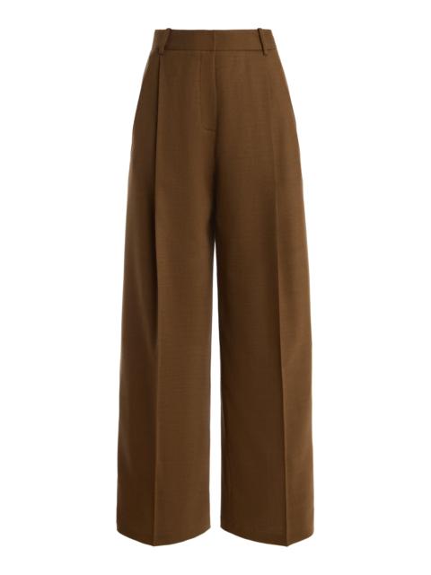 Oscar de la Renta Tailored Wool-Blend Wide-Leg Pants brown
