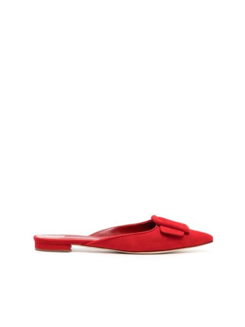 suede buckle flat mules