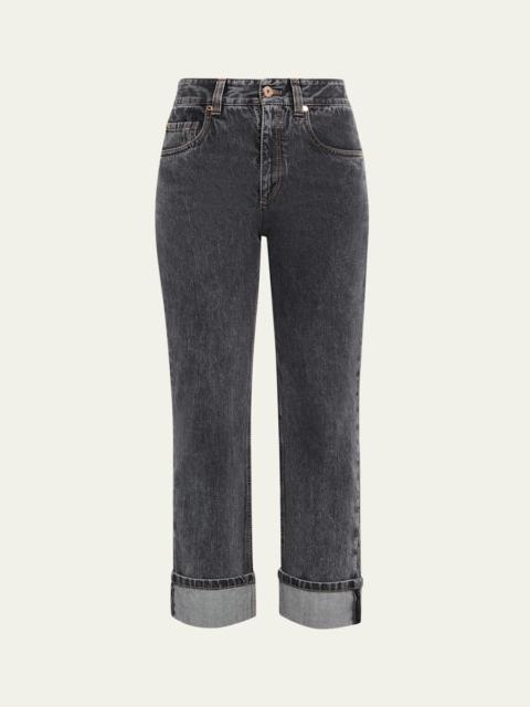 Brunello Cucinelli Acid-Wash Straight-Leg Ankle Boyfriend Jeans