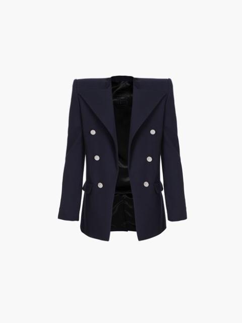Oversized navy blue wool blazer with double-breasted buttoned fastening