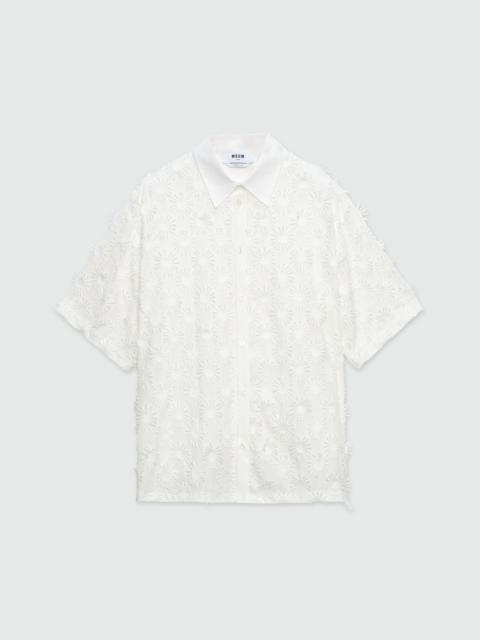 White poplin shirt with all-over embroidery