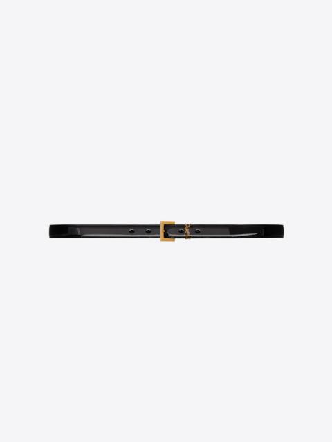 SAINT LAURENT narrow monogram belt with square buckle in patent leather