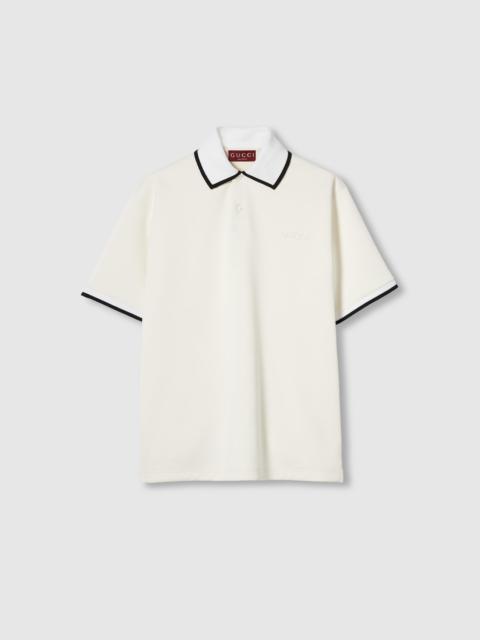 GUCCI Cotton piquet polo top with embroidery