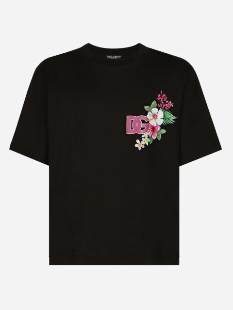 Dolce & Gabbana Cotton round-neck T-shirt with Hawaiian print