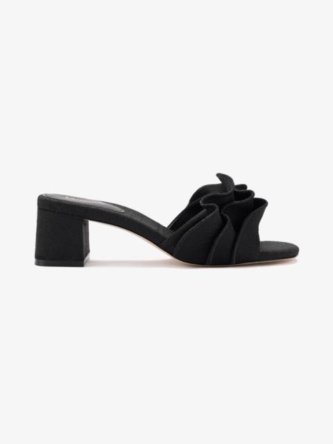 Larroudé Brigitte Ruffle Mule In Black Raffia