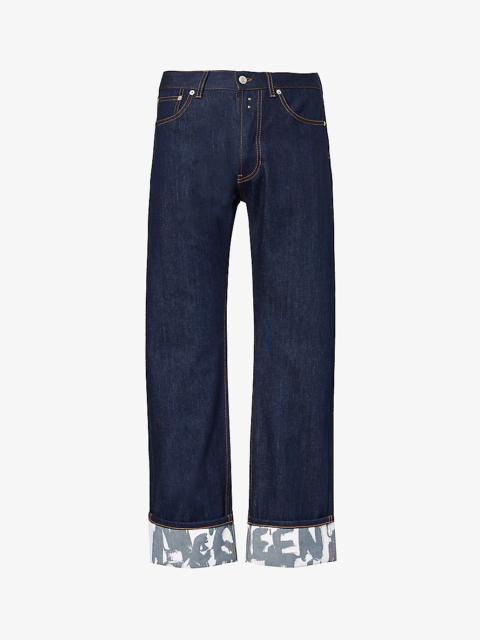 Turn-up folded-hem regular-fit jeans