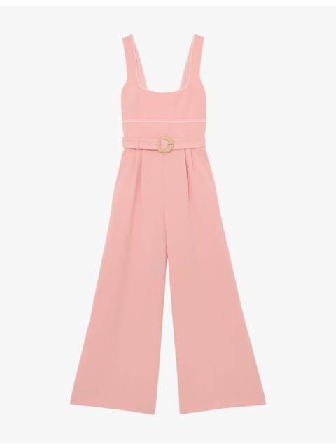 REISS Dia Square-Neck Belted-Waist Woven Jumpsuit