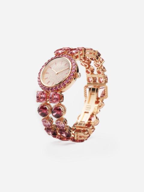 Dolce & Gabbana Rainbow Monochrome Watch 18-carat yellow gold and pink tourmalines