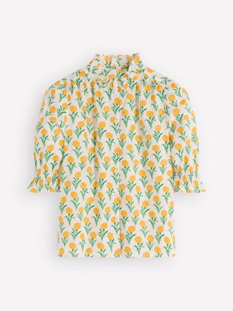 BODEN Heather Smocked Sleeve Top-Marigold, Carnation Stems