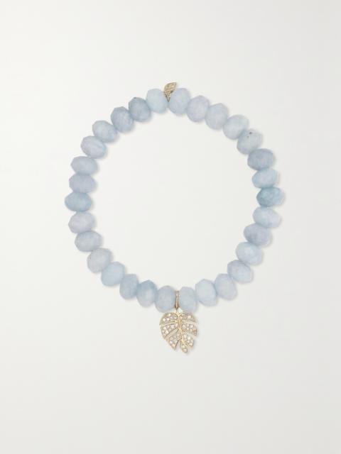 SYDNEY EVAN Medium Monstera Leaf 14-karat Gold, Aquamarine And Diamond Bracelet