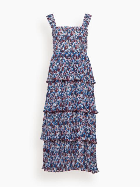 GANNI Pleated Georgette Flounce Smock Midi Dress in Multicolor
