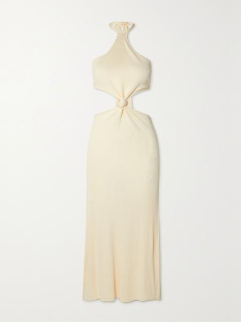 Cult Gaia Cameron cutout ribbed-knit halterneck midi dress White