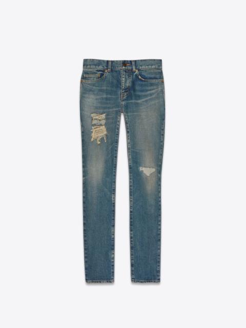 SAINT LAURENT distressed skinny jeans in dirty sandy blue