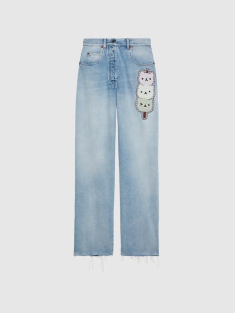 GUCCI Denim pant with animal embroidery